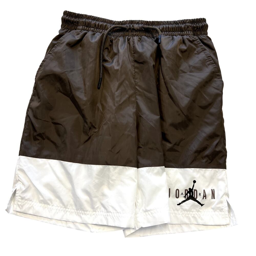 Jordan Two Tone Brown + White Lined Swim Trunks Boys Size Youth Medium